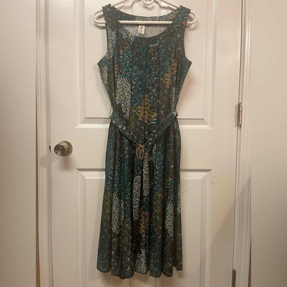 Elegant Teal and Brown Maxi Dress